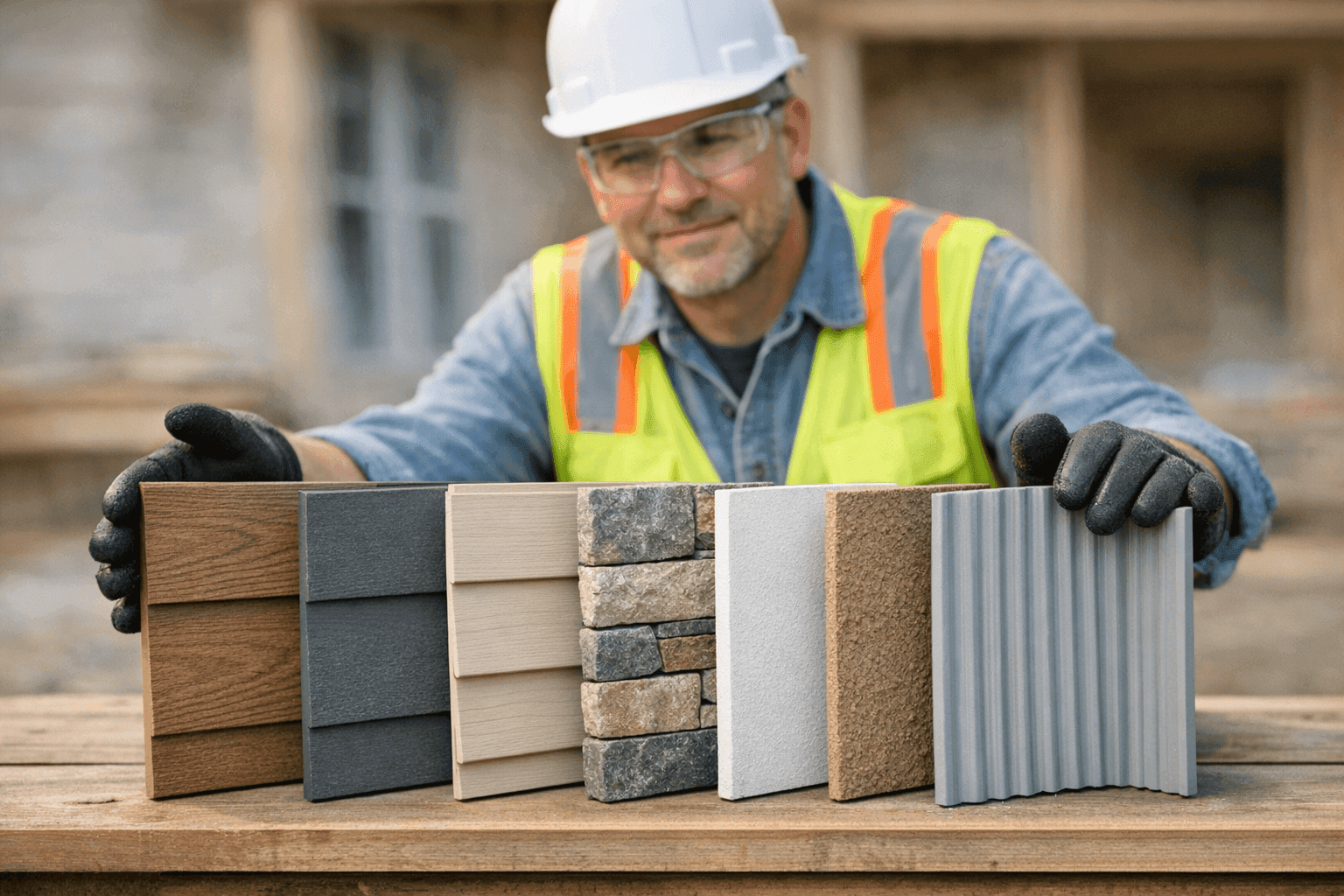 Siding consultant showing material samples for different climate conditions
